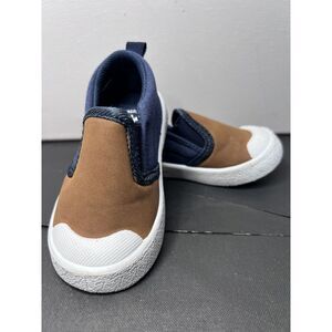 Beverly Hill Polo Club Baby/Toddler Boys Slip On Sneakers Size 4 Tan & Navy EUC!